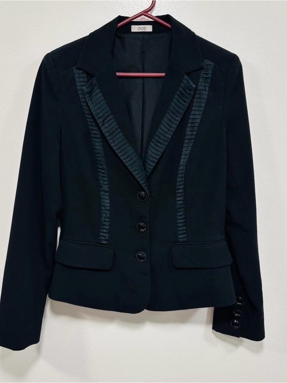 Cache Black vintage Y2K Pleated-Trim Tailored Blazer Size 6